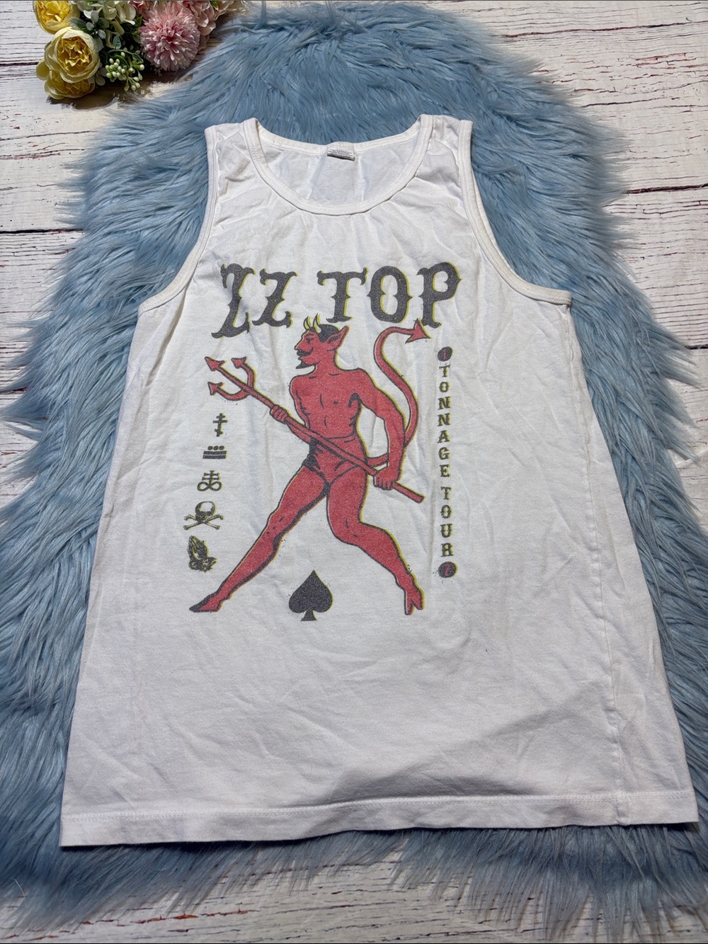 ZZ TOP Tonnage Tour Devil White Muscle Tee sz S